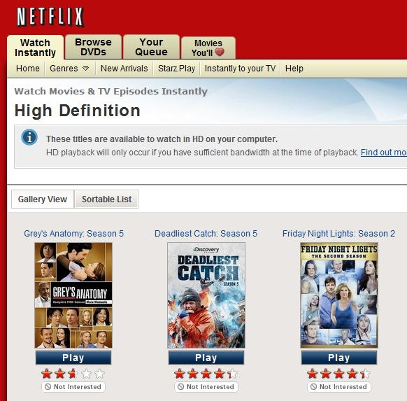 Netflix Adds HD Category To Its Watch Instantly “Genres”