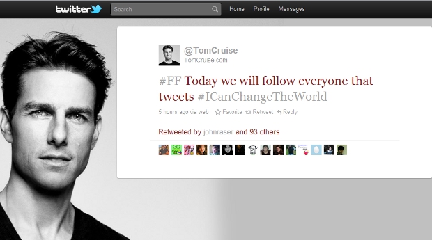 Mission possible: Tom Cruise following everyone today that tweets hashtag