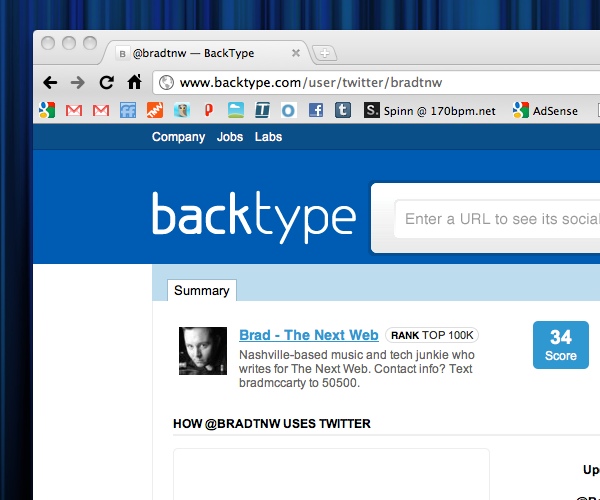 BackType gets into the influence game; starts measuring reach of Twitter accounts