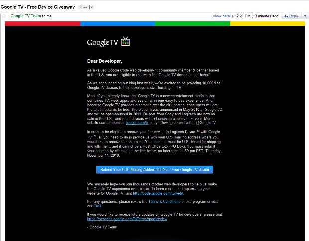 Google starts awarding free Google TVs to developers