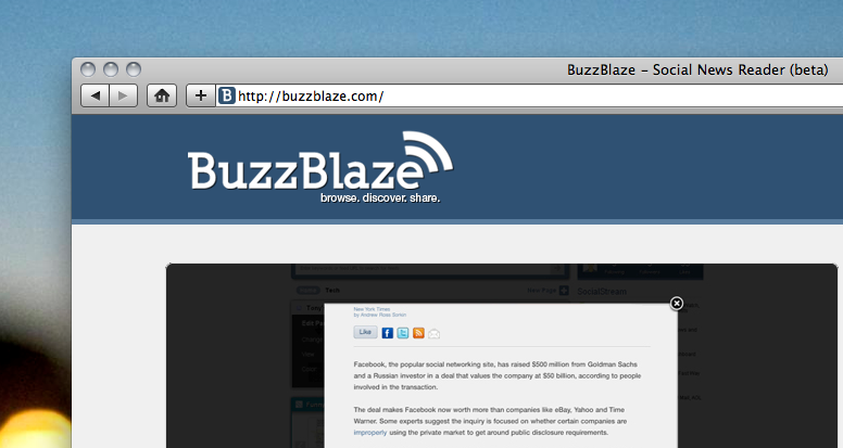 BuzzBlaze: A social, web-based RSS reader with a visual spin