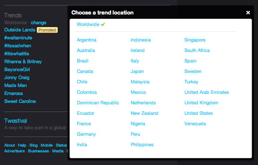 Twitter adds 70 new locations to Trends