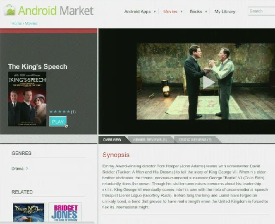 Google I/O: You can now rent movies from the Android market