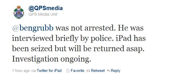 Twitter - QPS Media Unit- bengrubb was not arrested