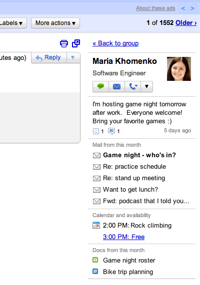New People Widget in Gmail adds context to your contacts