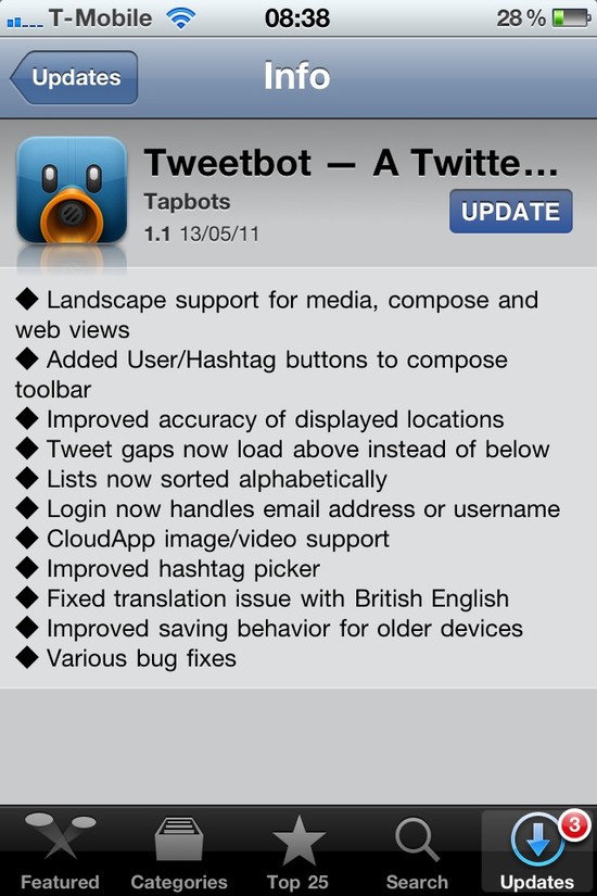 Tweetbot 1.1 update adds landscape viewing, CloudApp support and more..