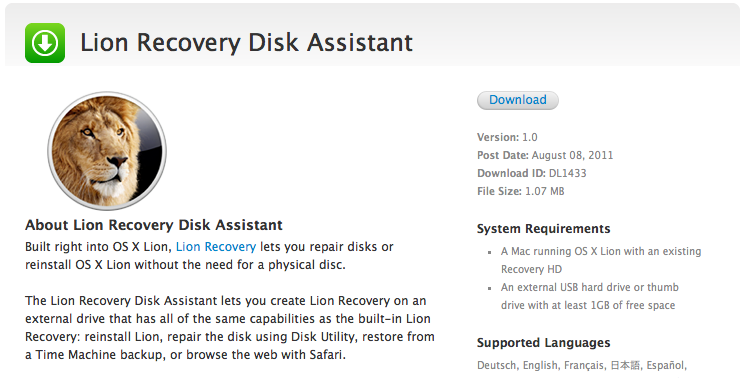 Apple releases Lion Recovery Disk Assistant