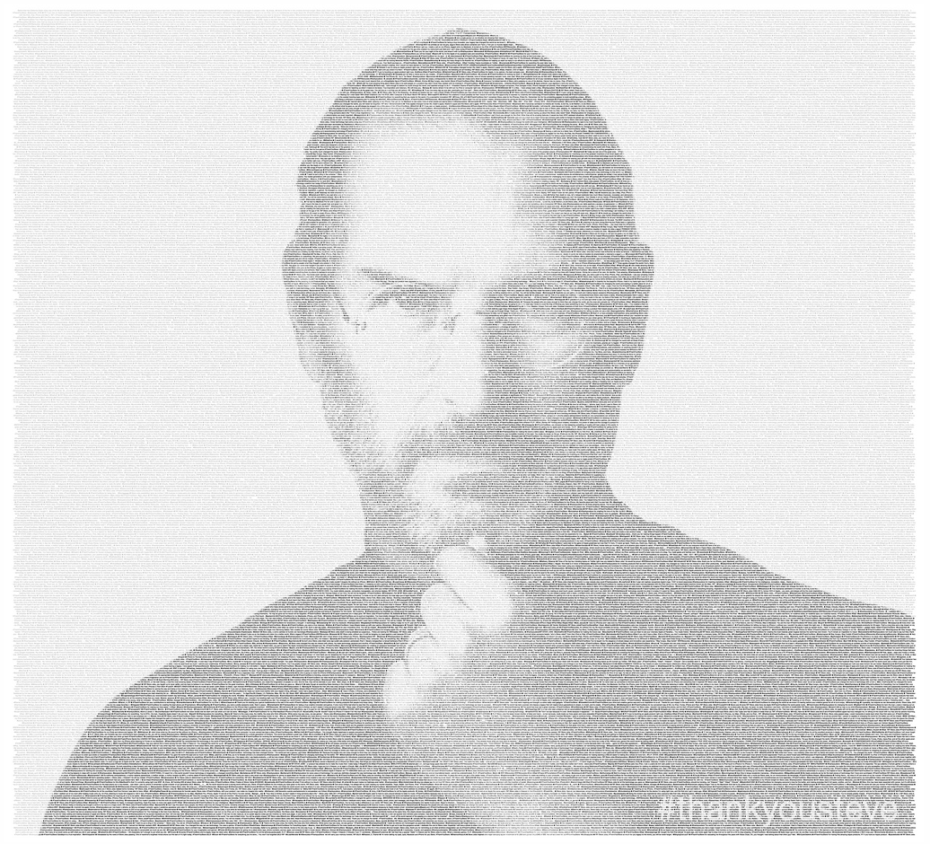 Beautiful: Public #thankyousteve Tweets visualised into a giant Steve Jobs poster