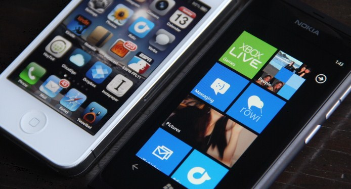Nokia Lumia 800 next to iPhone 4S