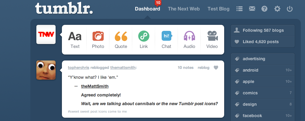 Popular publishing site Tumblr refreshes its dashboard