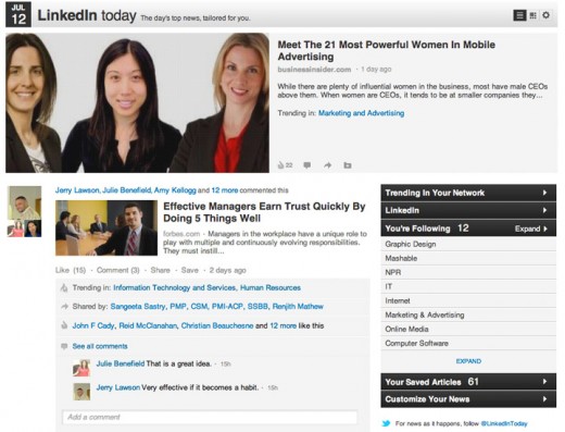 linkedintoday1 520x397 photo linkedintoday1 520x397 LinkedIn Today gets Facebook esque commenting, liking and trending features