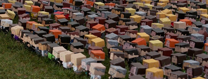 Thousands of tiny cardboard people stage a ‘protest’ outside the Houses of Parliament in ...