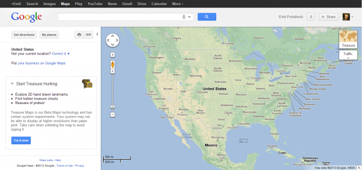 Round Up: All of Google’s jokes for April Fools 2013 google maps treasure 730x343 Round Up: All of Google’s jokes for April Fools 2013