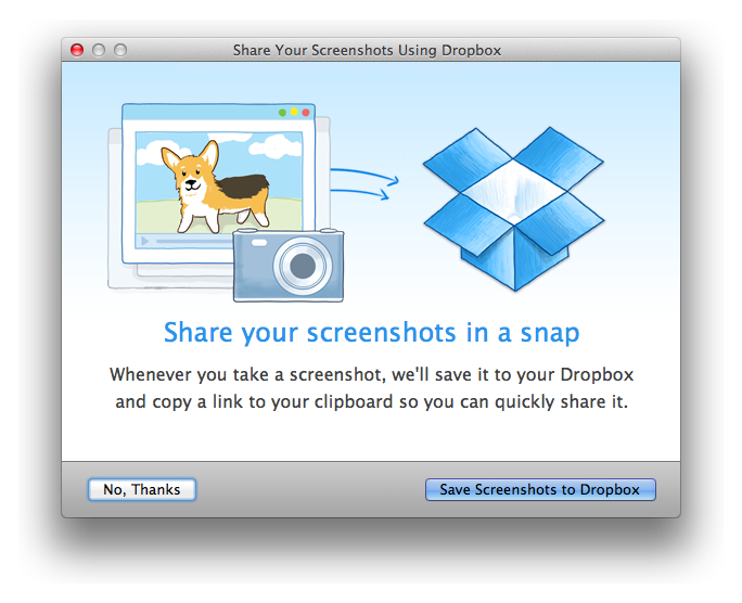margoscreenshots Dropbox can now automatically save your screenshots when you take them, and import photos from iPhoto