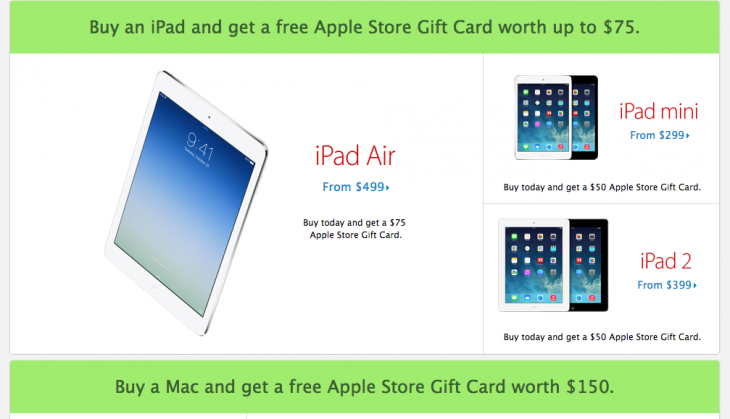 Screen shot 2013 11 29 at PM 04.33.26 730x419 Apple offers free gift cards with Black Friday deals through its online store