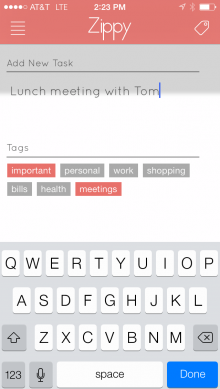 addingTask 220x389 Zippy for iPhone is a gorgeous task management app with graphs for insights