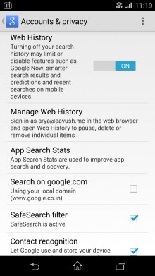 Google Now Accounts Privacy Settings 220x391 How to master voice control on Android: Going beyond Google Now