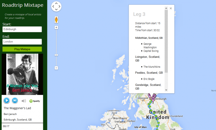 Roadtrip Mixtape: An experimental app that compiles location-based playlists for your journey