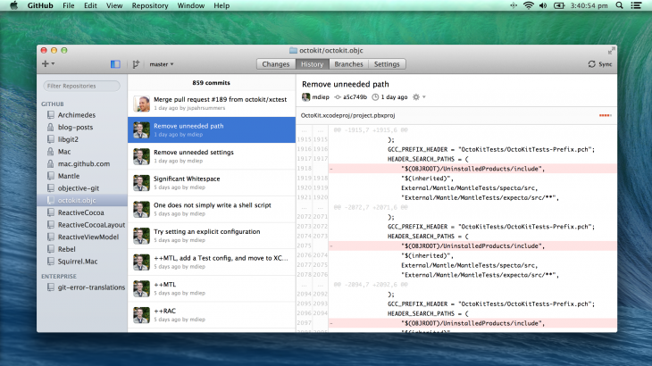 GitHub for Mac simplified with a focus on faster navigation