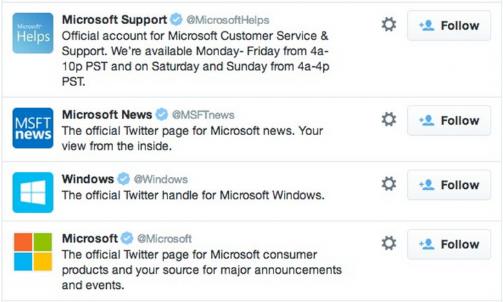 microsoft twitter accounts 730x438 5 strategies behind awesome customer service on social media