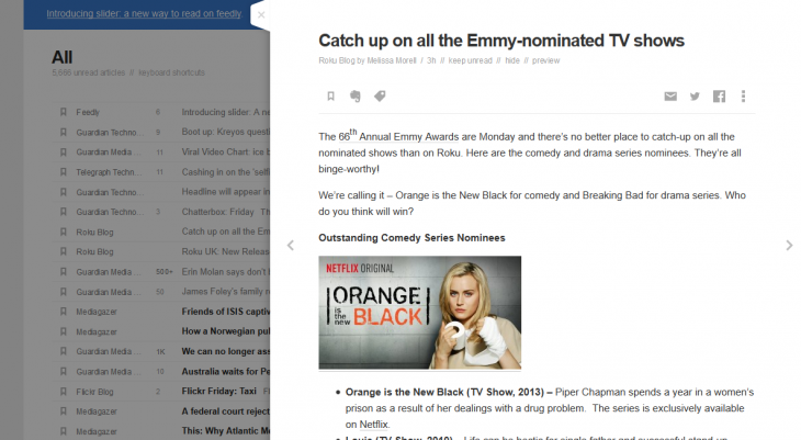 Feedly’s new ‘sliderâ view makes it easier to read your RSS feed