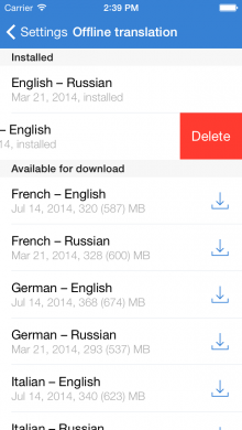 offline delete 220x390 Yandex beats Google to offline translations on iOS