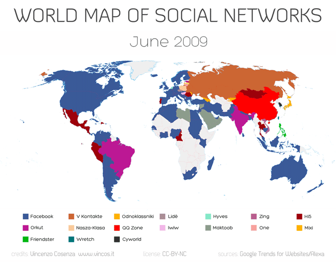 wmsn animated jul14 690 World map of top social networks shows Facebook now dominates 130 out of 137 countries