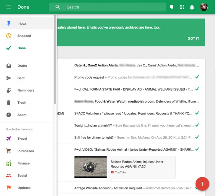inboxweb 730x661 Hands on: Googles Inbox helps to organize your email life with bundles and more