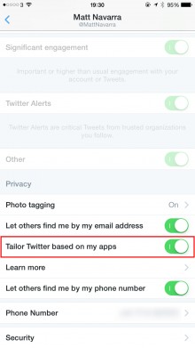 1126 twitterhowto1 220x391 How to stop Twitter from collecting app data for ads on your iPhone or Android phone