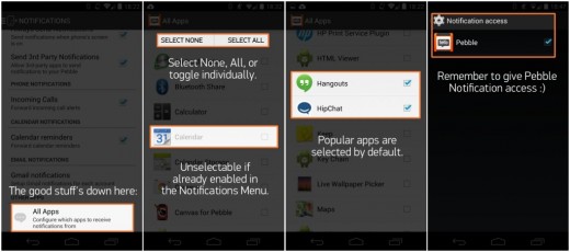 Pebble screenshots 520x230 Pebble updates its smartwatch firmware with expanded character set and full notification support on Android