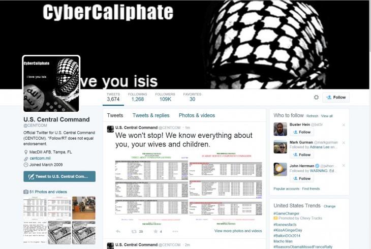US Central Command’s Twitter and YouTube accounts hacked to send threatening, pro-ISIS messages ...