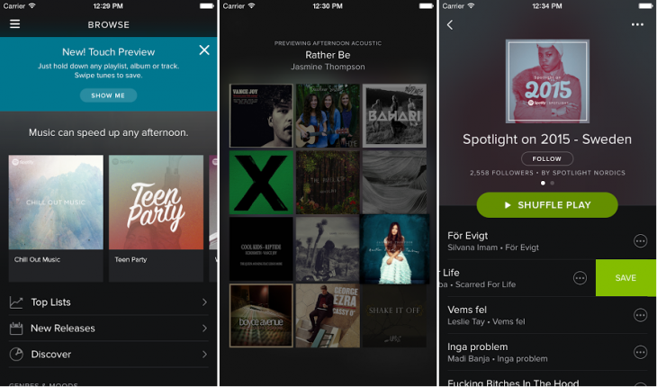 Spotify for iOS gets nifty Touch Preview and gesture features for easier playlist building