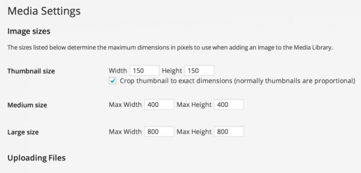 wordpress media settings image sizes 800x385 730x351 How to optimize blog images to maximize impact on social media and search