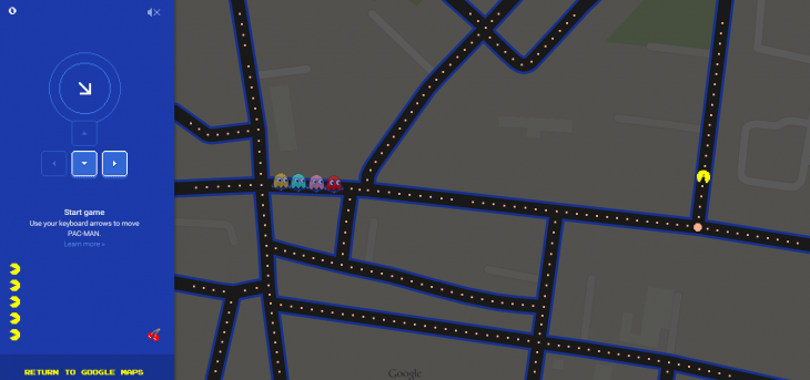 You can play Pac-Man inside Google Maps right now, both from desktop and mobile.