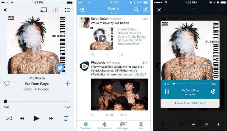 Rhapsody users can now share songs with anyone via Twitter