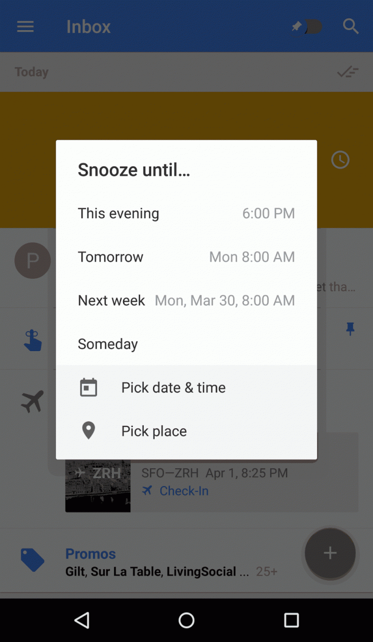 customsnooze 730x1256 Googles Inbox email app adds support for custom Snooze times