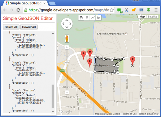 GeoJSON editor1 520x379 You can now use Google Maps Data Layers to create more powerful interactive apps