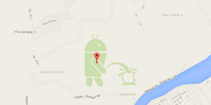 Google is sorry that a urinating Android logo appeared on Maps