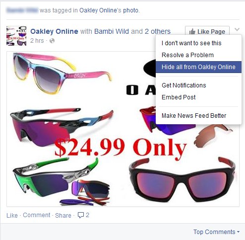 facebook sunglasses spam 5 types of social spam (and how to prevent them)