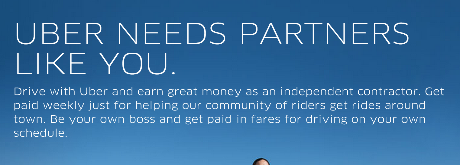 Uber was careful to word its driver sign-up page, calling for 