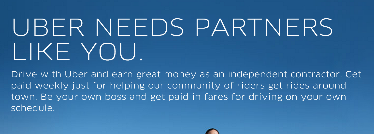 Uber was careful to word its driver sign-up page, calling for