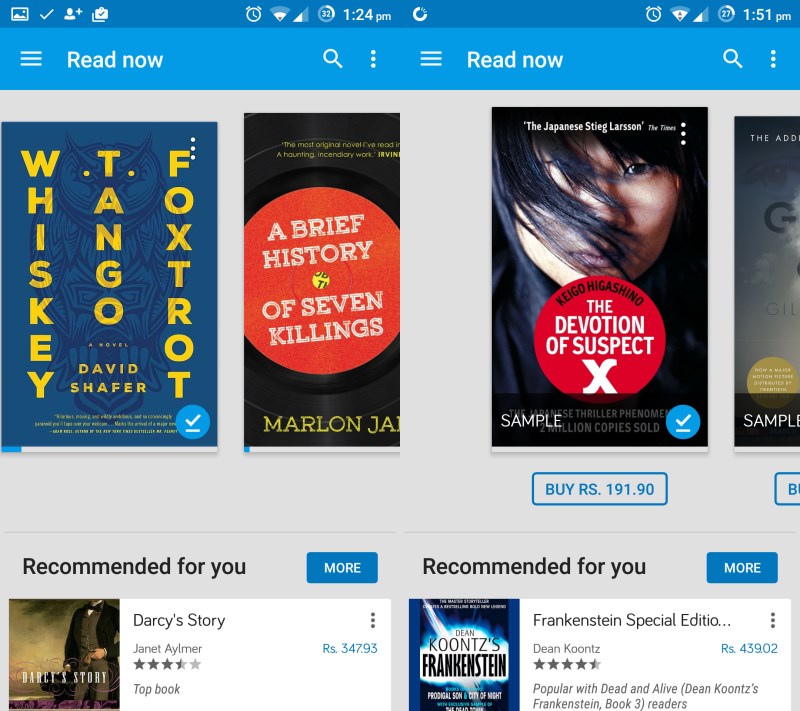 Play Books Read Now screen