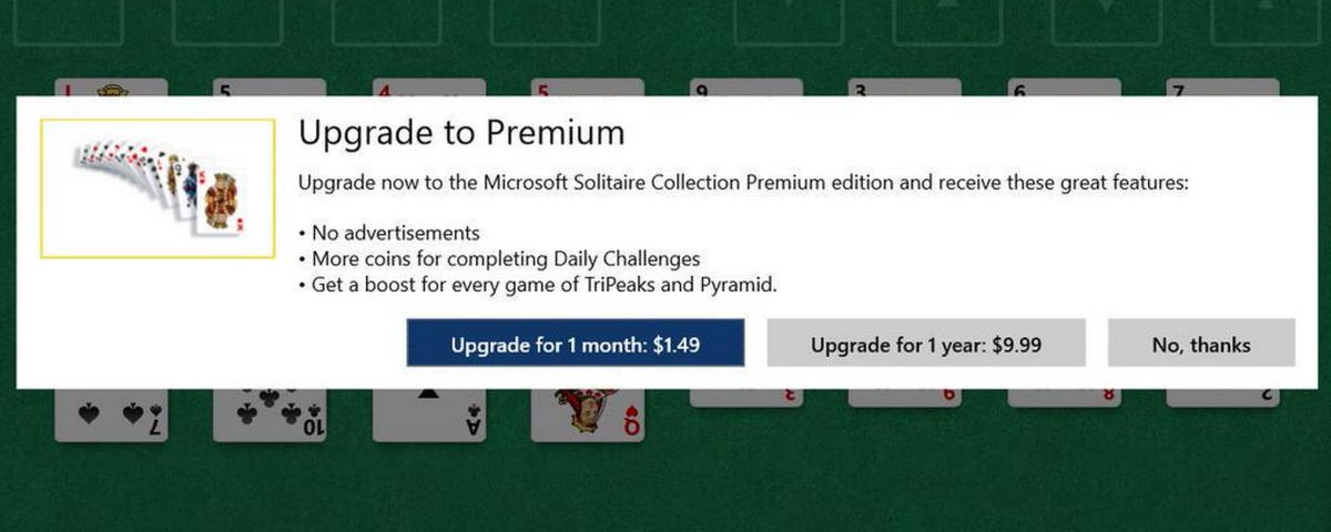 Windows 10 tries to make you pay to play Solitaire
