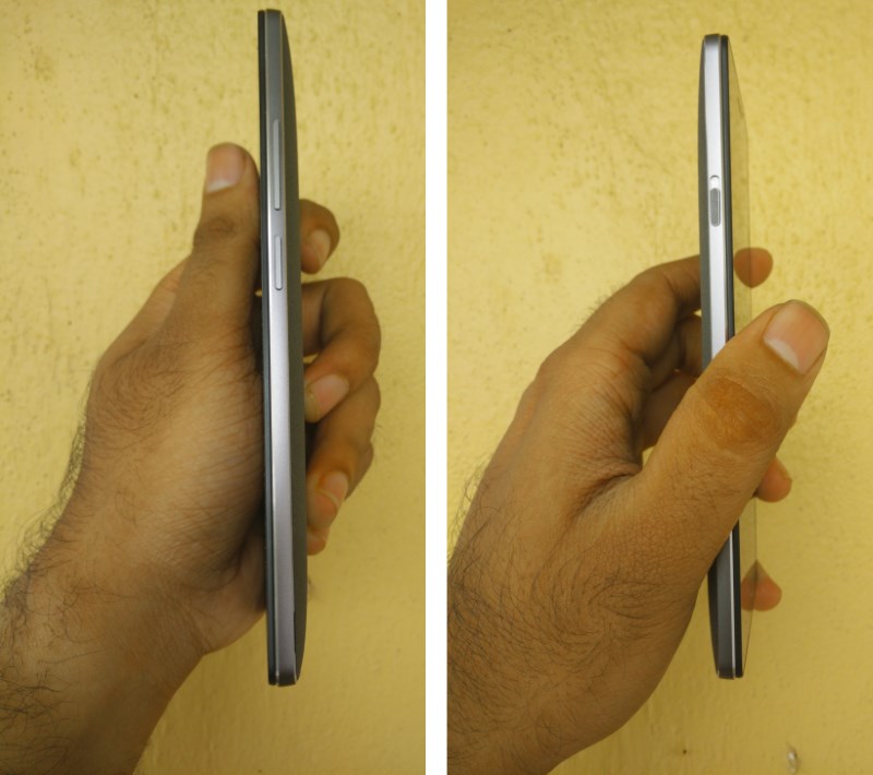 The 2's volume rocker and power button feel similar (left); the mute switch is nice to have, but you can't change its functions (right)