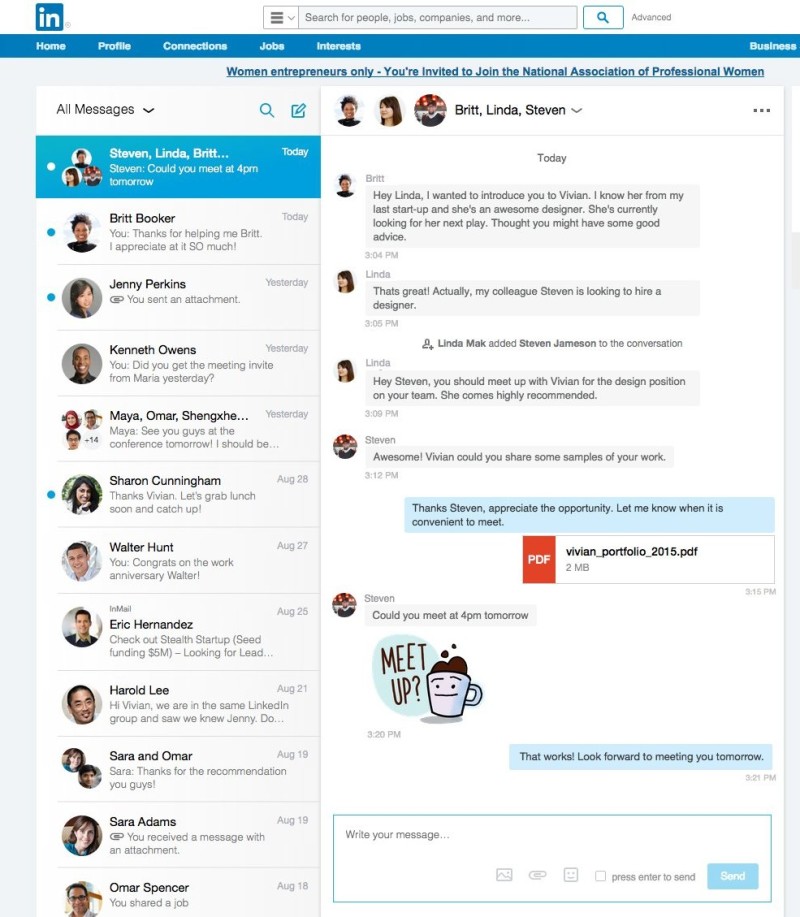 The new LinkedIn messaging service includes many modern features