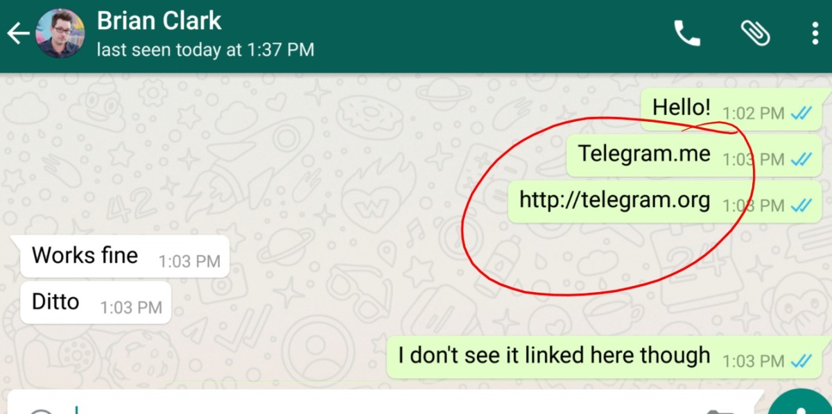 WhatsApp is blocking Telegram links on Android for some reason