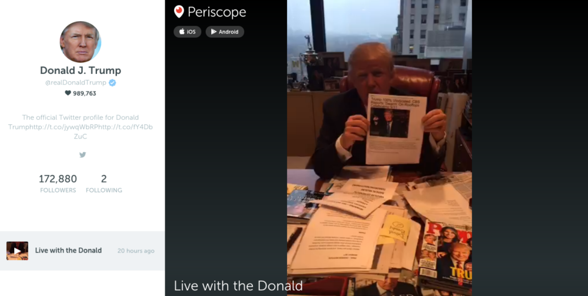 Shy and retiring Donald Trump goes live on Periscope for the first time