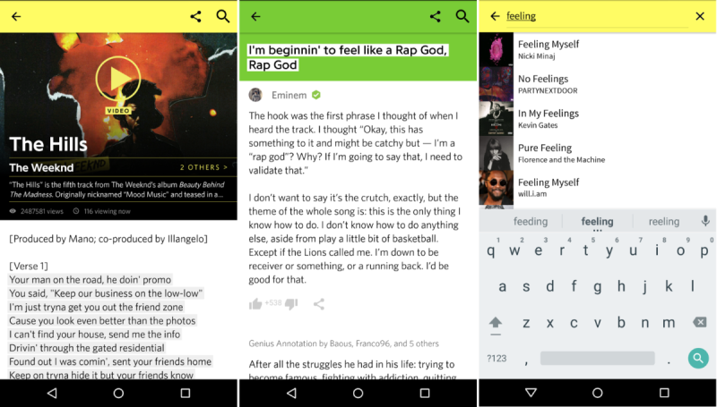 Genius shows you lyrics for songs playing around you or on Spotify