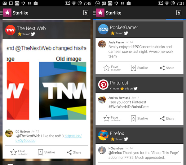 Starlike lets you view tweets liked by your contacts and save links from them to read later