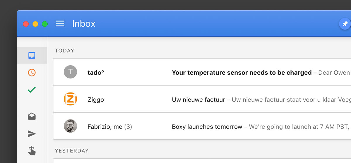 Boxy is a Google Inbox desktop app for Mac that doesn’t suck